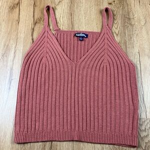 Freshman Ribbed Knit Cropped Sweater Tank Dusty Rose Size L